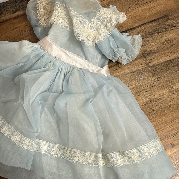 Vintage Shirley Temple Doll Dress Pastel Blue White Lace Circle Skirt Ideal Toy - Picture 5 of 10